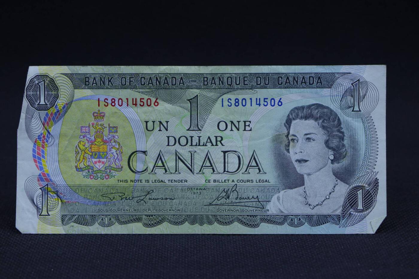 【淘币小摊】限时拍第八百二十八拍  纸币场  满百包邮可预留两周  周一统一发货    加拿大1973年1元纸币【有折】