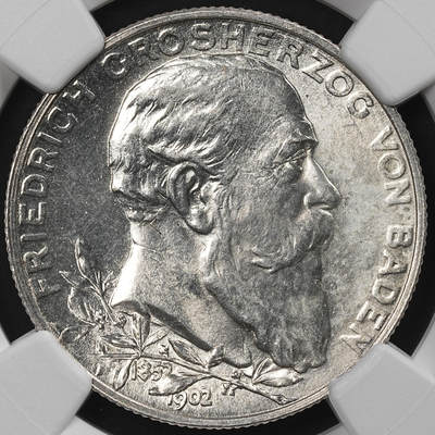 修遠堂世界钱币第九十七期 - NGC MS62 1902年巴登国王登基50周年纪念2马克银币