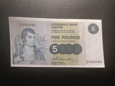 2025十二月第三期，总208期 - 苏格兰克莱斯戴勒银行1972年5镑AUNC，诗人伯恩斯和他诗中意象的田鼠，早期年份