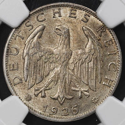 修遠堂世界钱币第九十七期 - NGC MS63 1926年德国1马克银币 F厂铭