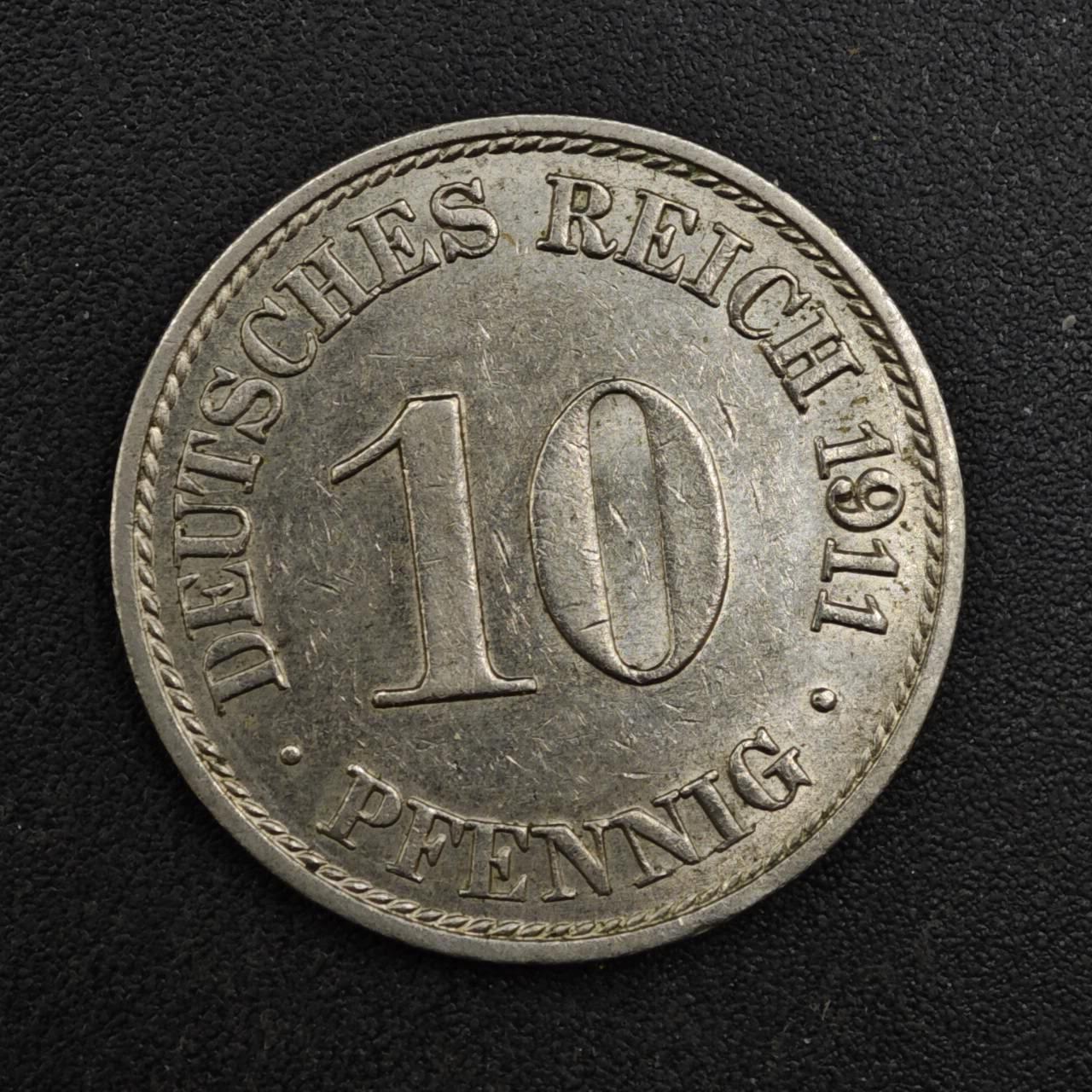 【淘币小摊】实时拍第八百二十五拍   散币场   满百包邮可预留二周 每周一统一发货   德国1911年10芬妮镍币