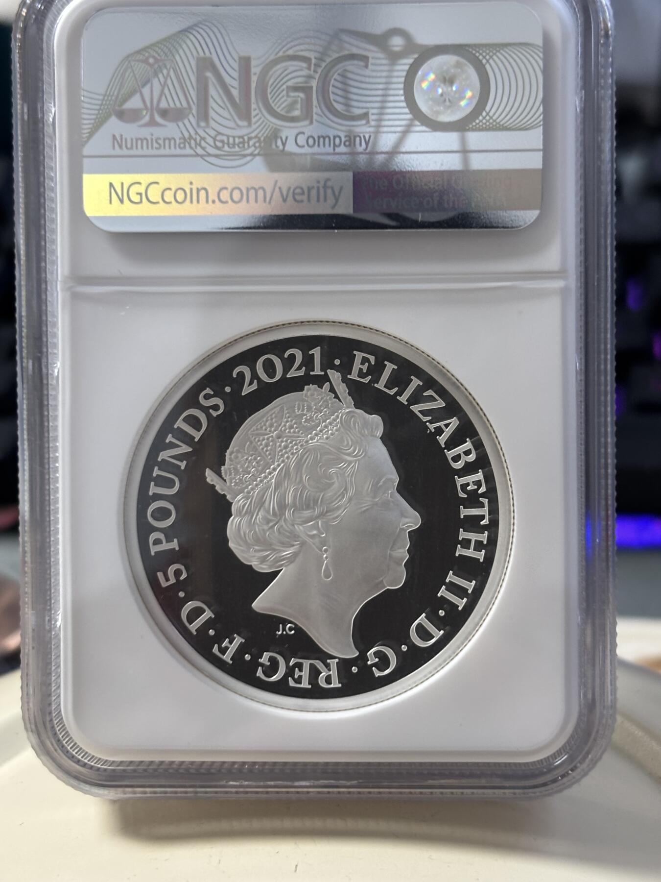 第184期拍卖 英国2021年维多利亚女王雕刻师哥特人像精制纪念加厚银币NGC-PF69，2盎司，999银