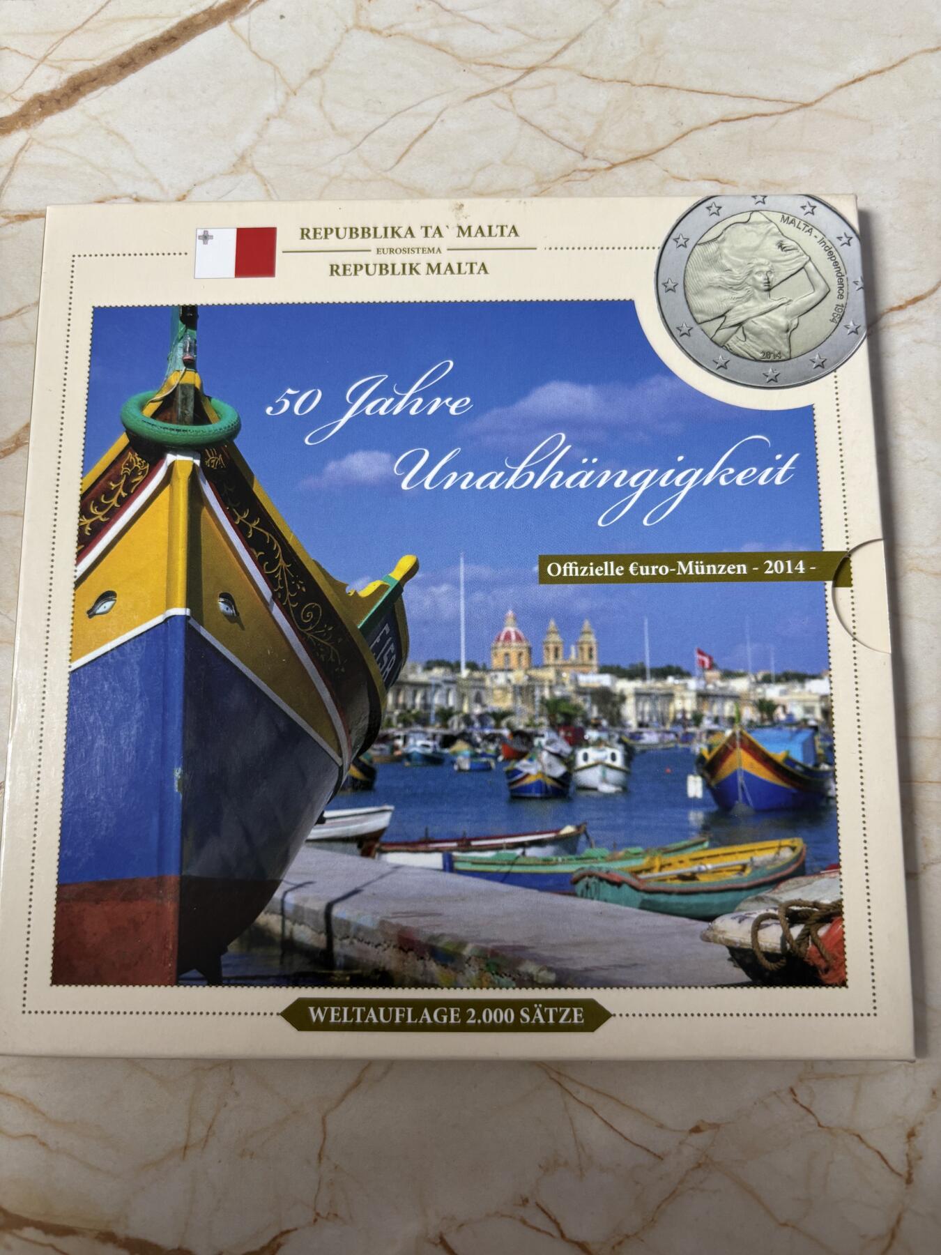 第185期拍卖 卡装马耳他2014年国家恢复行使主权50周年8枚纪念币套装