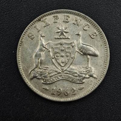 【淘币小摊】实时拍第八百二十五拍   散币场   满百包邮可预留二周 每周一统一发货   - 澳大利亚1962年伊丽莎白二世6便士银币