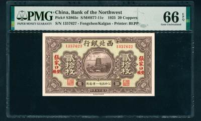 上海炎玺拍卖 玺鉴春秋 - 民国十四年西北银行铜元贰拾枚加盖张家口地名