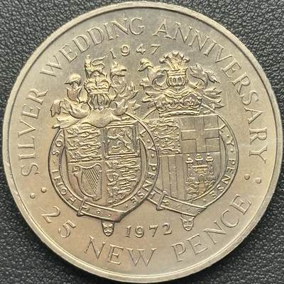 ＜小葵钱铺＞第67期·克朗币·银币场·满200包邮，不寄存·12月15日发货 - 直布罗陀1972年女王银婚25周年25便士克朗型纪念币