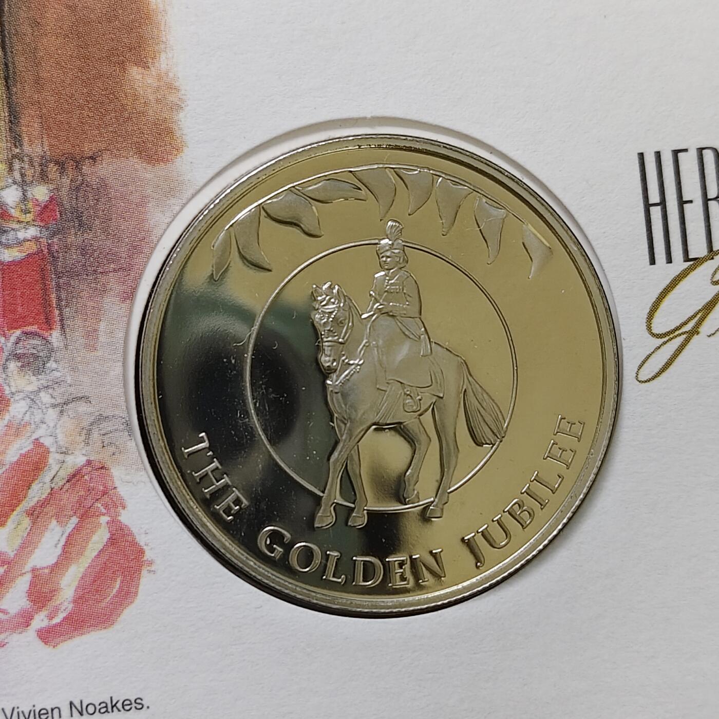 【全场包邮】纯粹捡漏拍485场（免费代拍第22场） 【邮币封】福克兰群岛2002年50便士女王登基五十周年克朗型纪念币邮币封