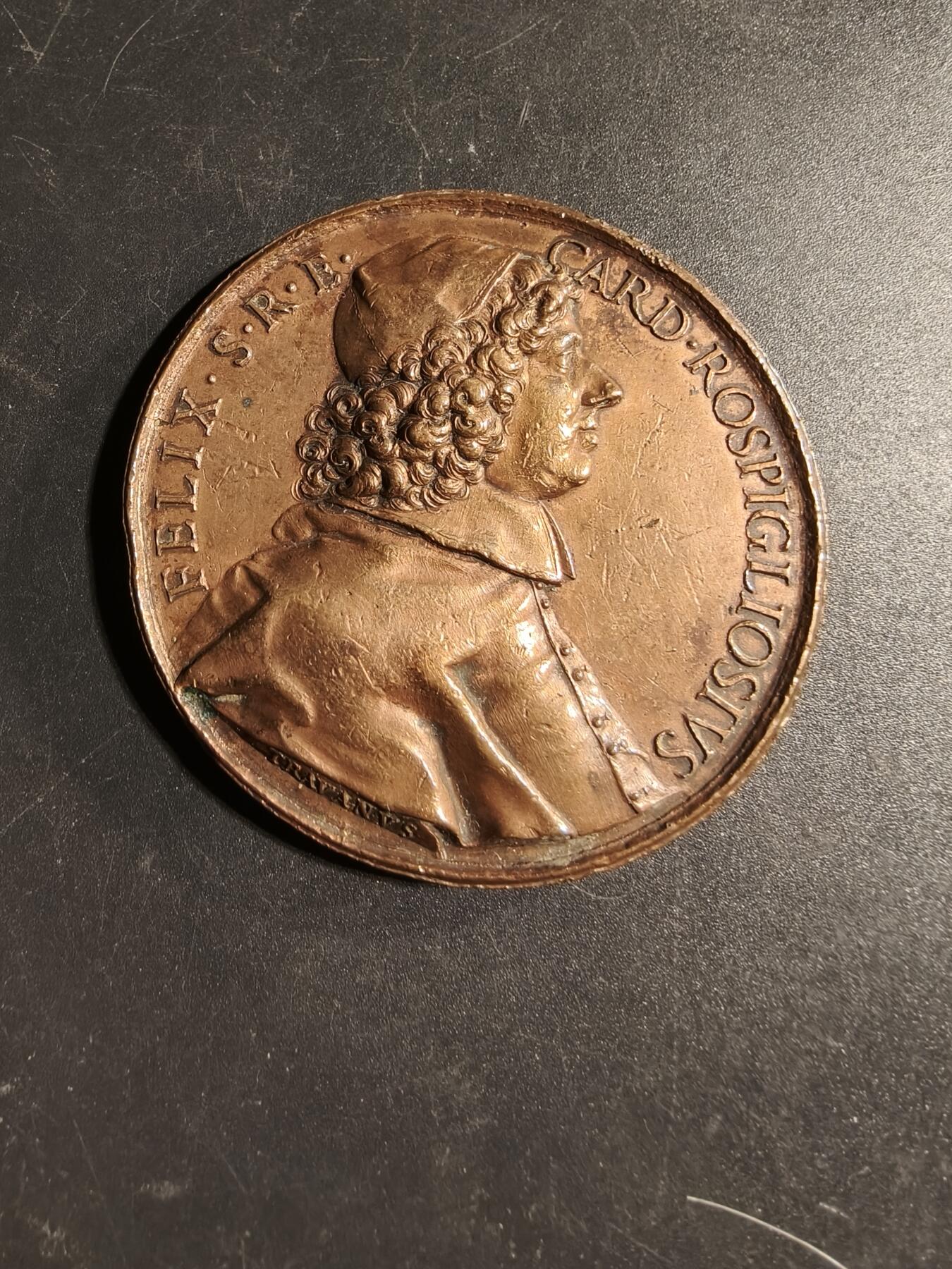 老王徽章第169期 意大利红衣主教费利切·罗斯皮廖西大铜章    原铸     直径58mm.    重量73.8g