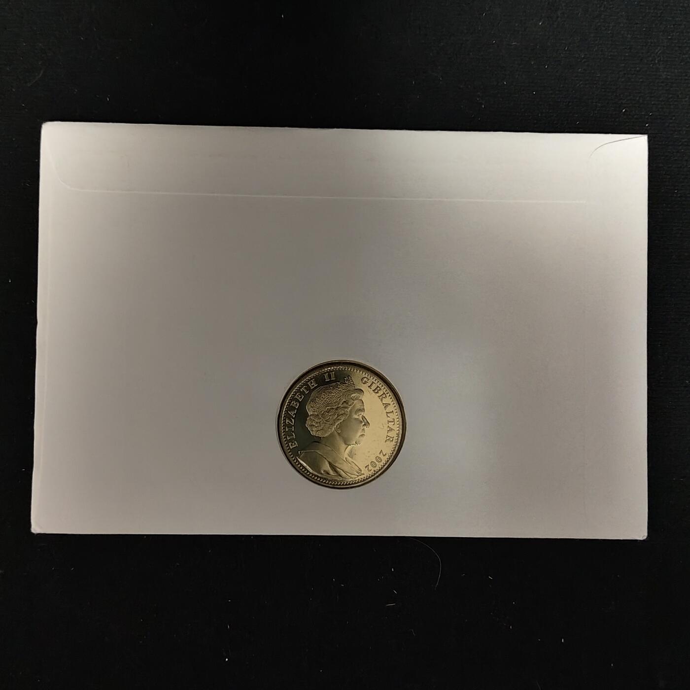 【全场包邮】纯粹捡漏拍485场（免费代拍第22场） 【邮币封】直布罗陀2002年1克朗女王登基五十周年克朗型纪念币邮币封