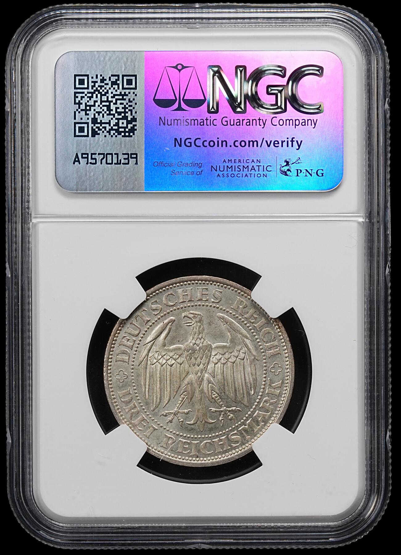 修遠堂世界钱币第九十七期 NGC MS62 1929年德国魏玛共和国-梅森建城千年纪念3马克银币