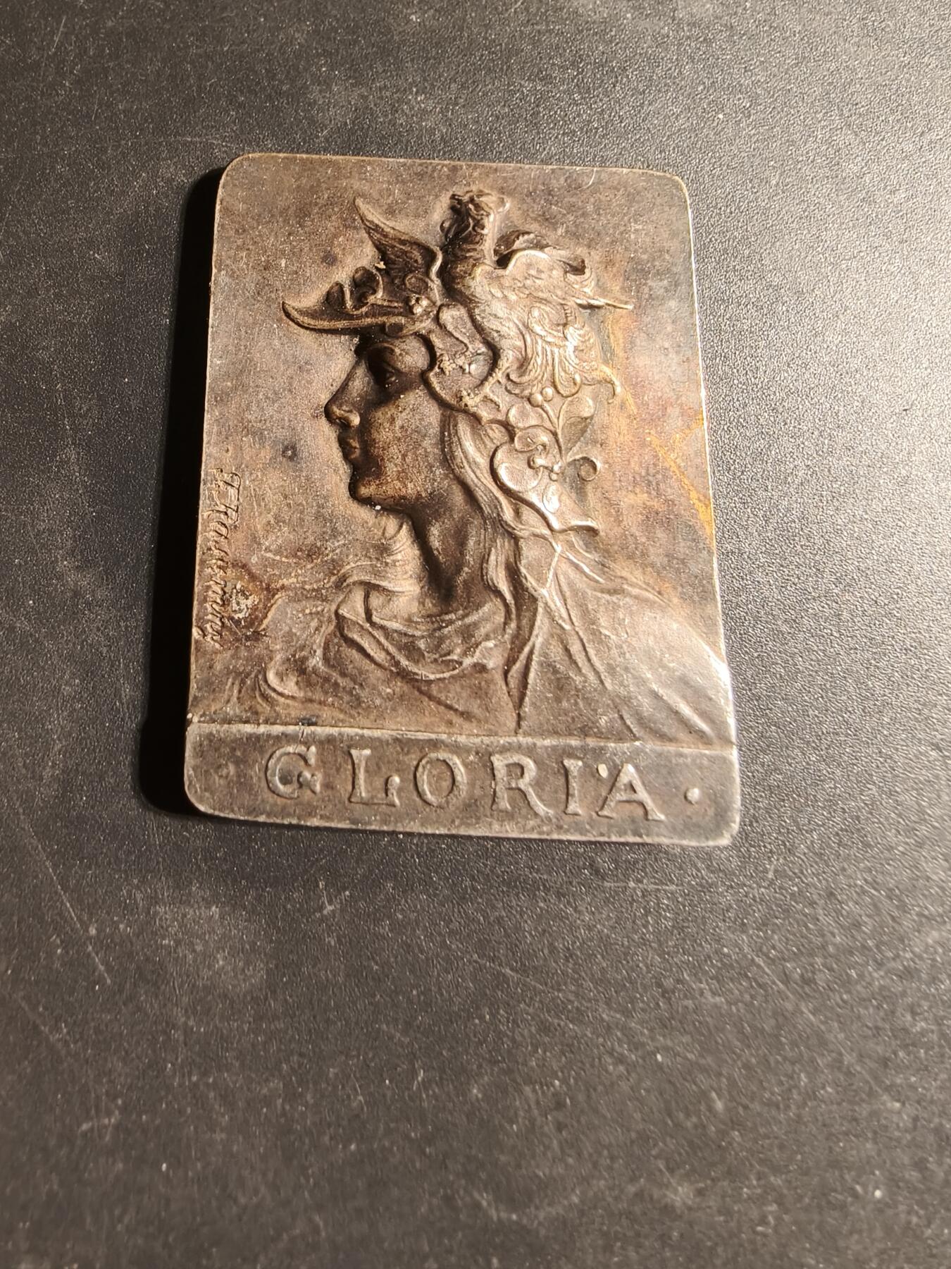 老王徽章第169期   法国玛丽安娜方形镀银大铜章 大师Rusmuny作品 公鸡头玛丽安娜 尺寸34×45mm. 重量31.7g