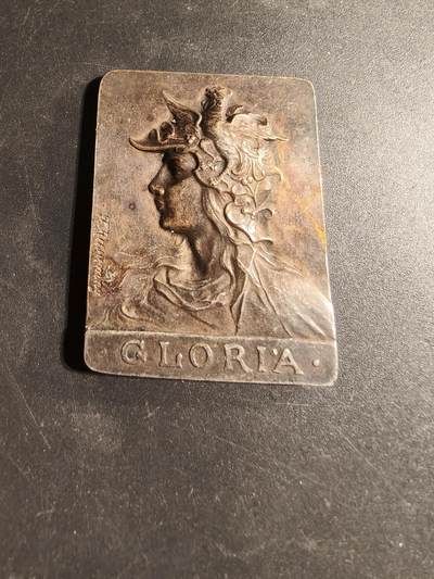 老王徽章第169期 -   法国玛丽安娜方形镀银大铜章 大师Rusmuny作品 公鸡头玛丽安娜 尺寸34×45mm. 重量31.7g