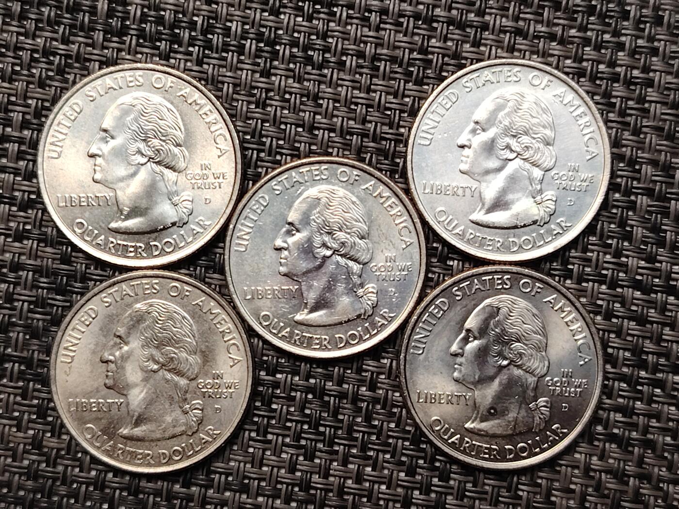 布加迪🐬～世界钱币(上海)🌾第 264 期 /  各国套币和散币 美国🇺🇸洲币 2000年 25分 5枚 原卷拆出未流通品相