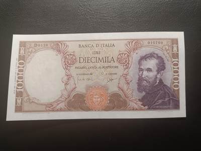 2025十二月第三期，总208期 - 意大利1964年10000里拉UNC-，米开朗琪罗和威尼斯市政厅，少见早期年份