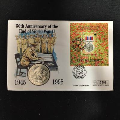 【全场包邮】纯粹捡漏拍485场（免费代拍第22场） - 【邮币封】所罗门群岛1995年5元二战太平洋战争结束五十周年克朗型纪念币邮币封