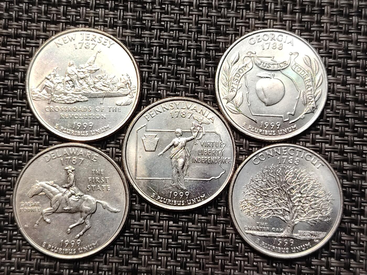 布加迪🐬～世界钱币(上海)🌾第 264 期 /  各国套币和散币 美国🇺🇸洲币 1999年 25分 5枚 原卷拆出未流通品相