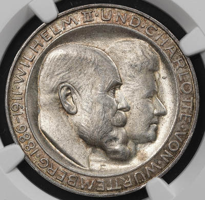 修遠堂世界钱币第九十七期 - NGC MS64 1911年符腾堡国王银婚纪念3马克银币