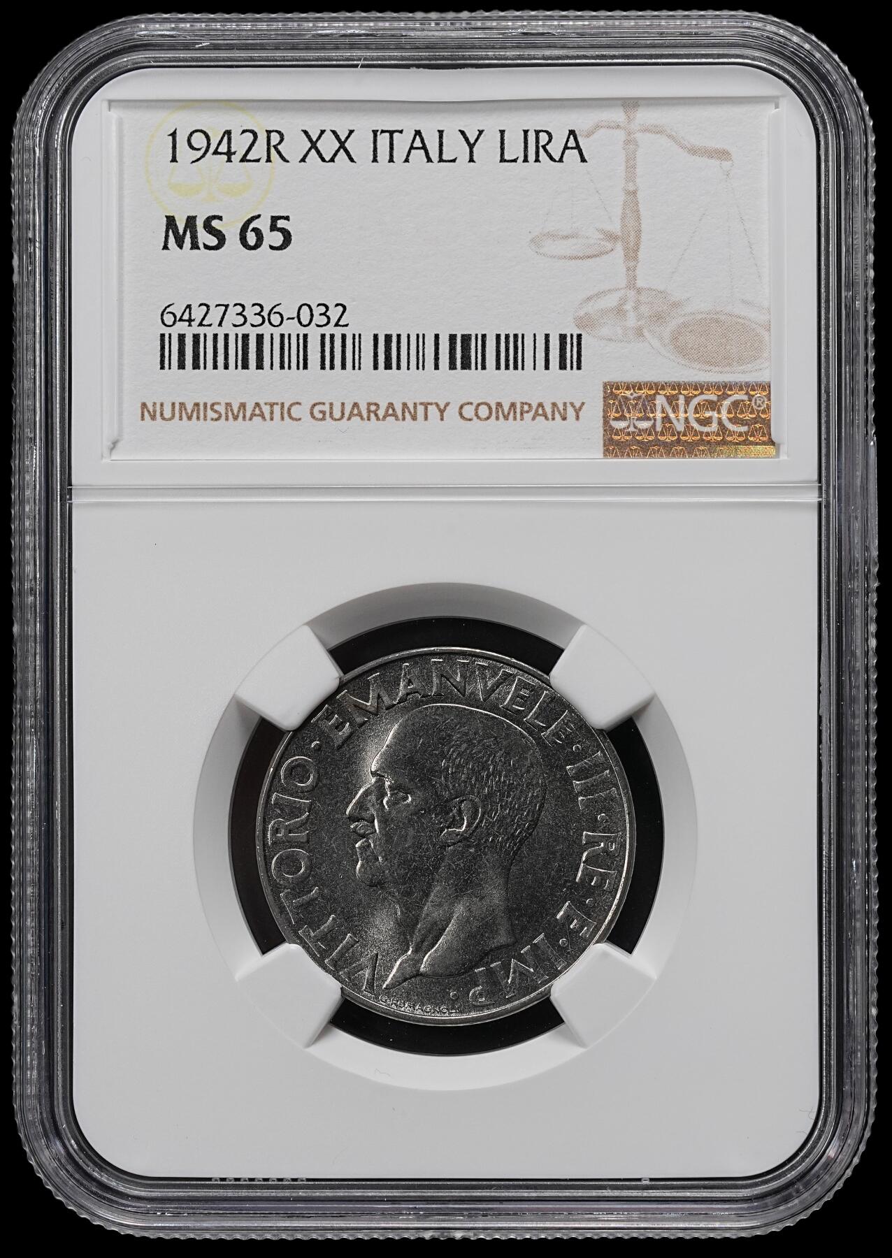 修遠堂世界钱币第九十七期 NGC MS65 1942年意大利1里拉
