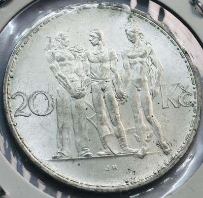 文馨钱币收藏第 285 场，【 长期接收代拍品】银币，评级币，散币场 - 稀少原光好品 1933 年捷克斯洛伐克，工业，农业，商业 20 克朗大银币 12 克 700 银，第一版首发年只发行两年