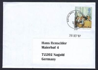洪涛臻品批发群 精选邮票限时拍卖第1198期  - 英国1997年寄德国实寄封 艾妮德·布莱顿儿童著作-马洛里之塔, 带原始内件