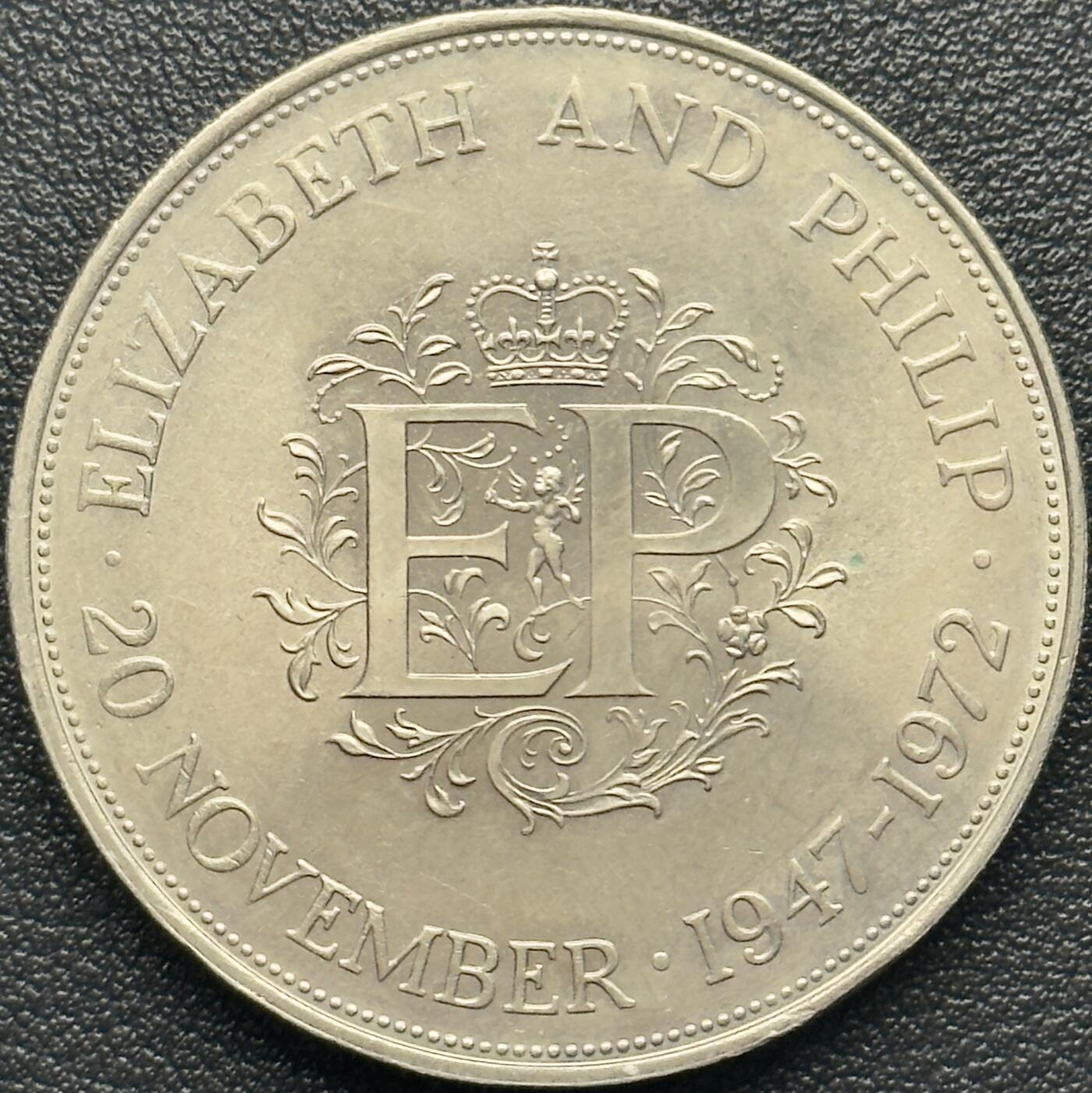 ＜小葵钱铺＞第67期·克朗币·银币场·满200包邮，不寄存·12月15日发货 英国1972年女王银婚25新便士克朗型纪念币