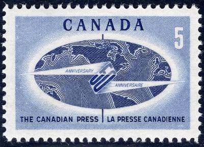 洪涛臻品批发群 精选邮票限时拍卖第1194期  - 加拿大1959年 新闻收集和分发服务50周年纪念 1全新 精美雕刻版, 原胶完美润亮 相当难得的品相, 漂亮