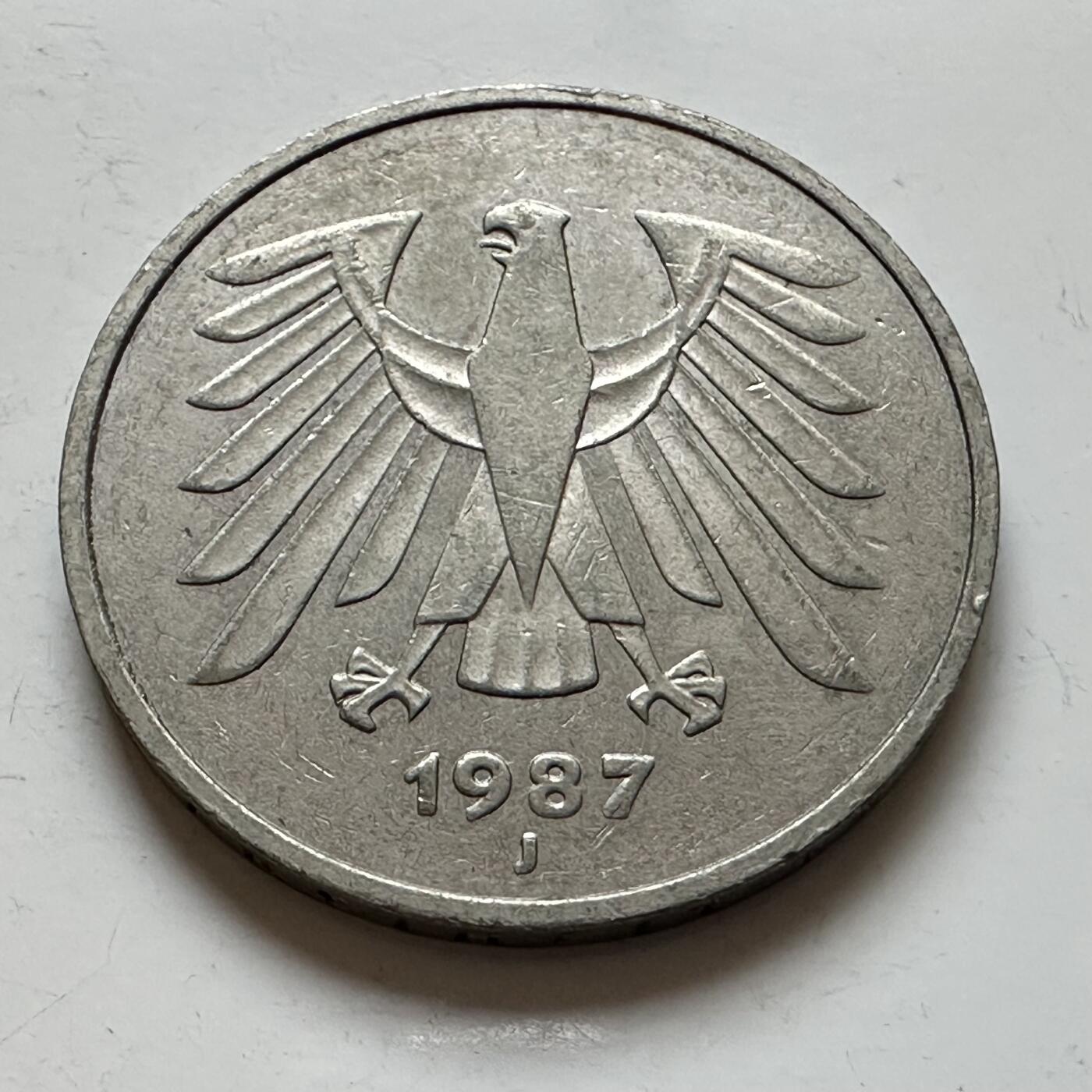 🌹外币初藏🌹🐯2025年第140场  每周二四六晚8️⃣点 接代拍 德国1987年J版5马克