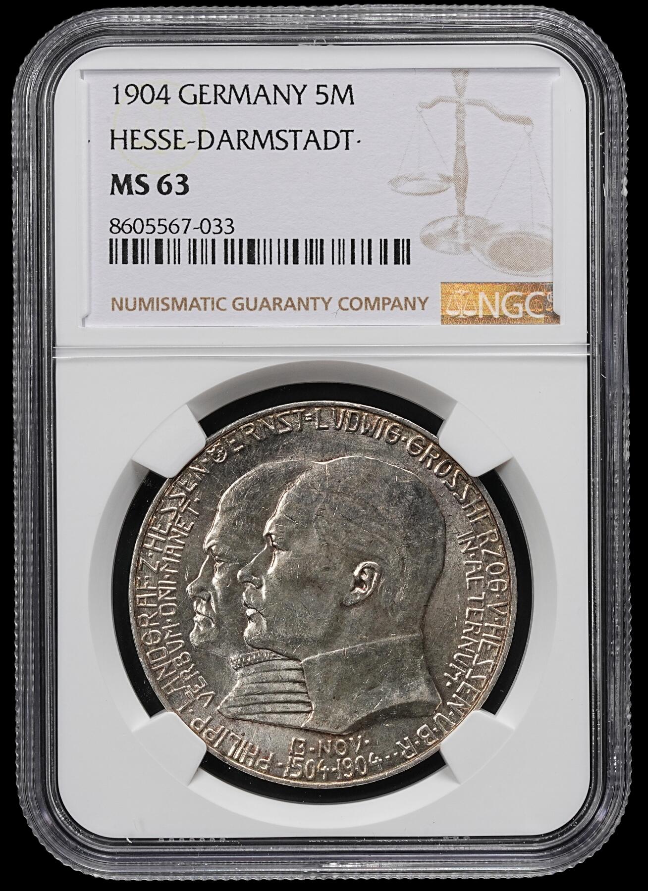 修遠堂世界钱币第九十七期 NGC MS63 1904年黑森-菲利普一世诞辰400周年5马克大银币 少见品种