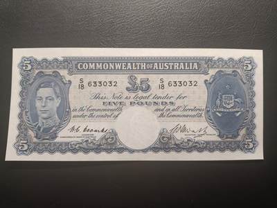 2025十二月第三期，总208期 - 澳大利亚1949年5镑UNC，稀有的“澳大利亚联邦”抬头品种，乔治六世国王和力工扛大包浮雕
