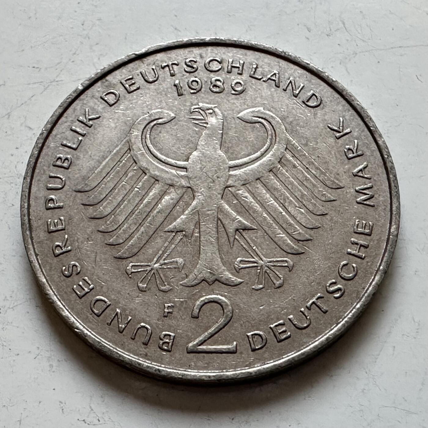 🌹外币初藏🌹🐯2025年第140场  每周二四六晚8️⃣点 接代拍 德国1989年F版 2马克 艾哈德
