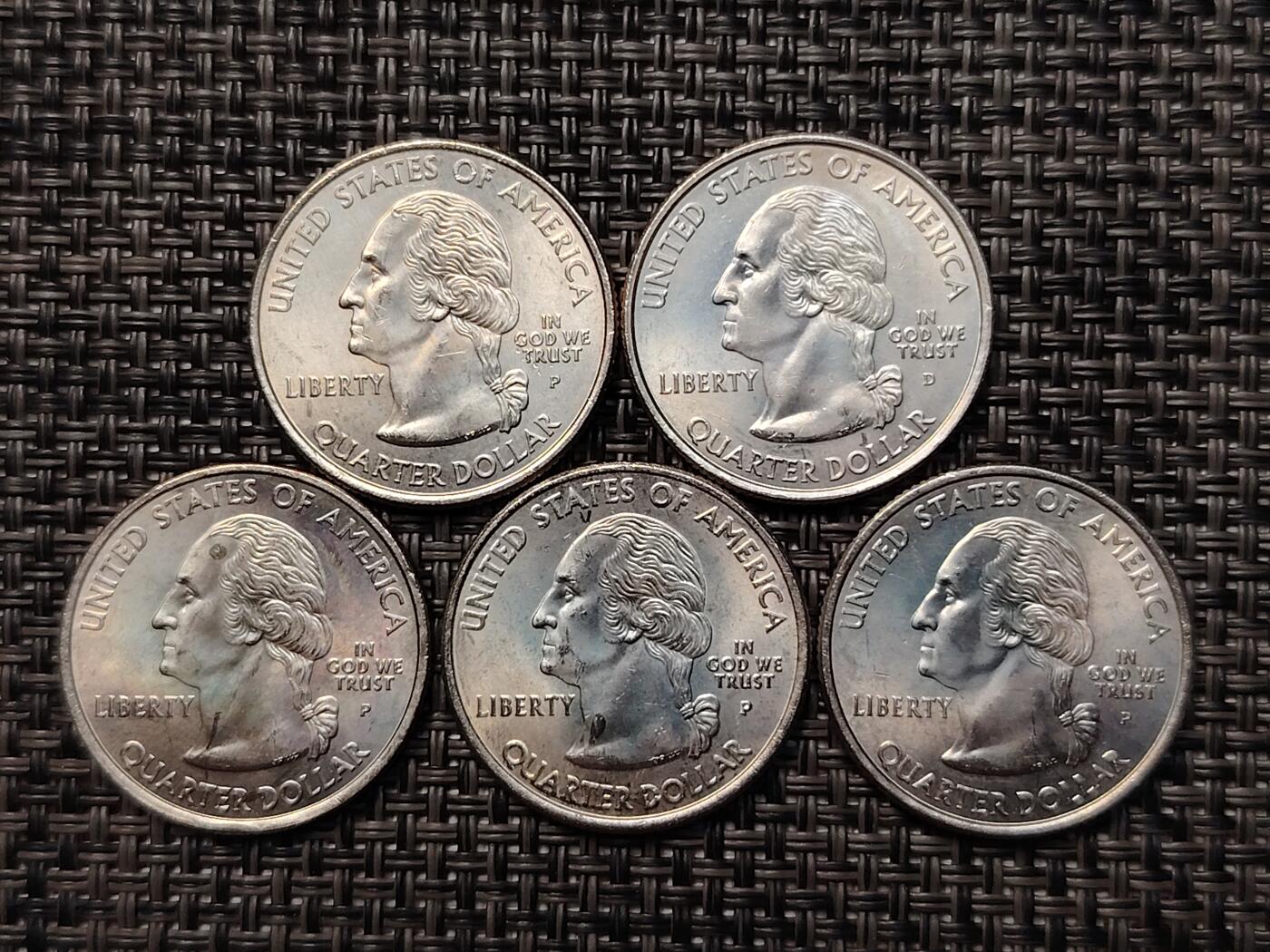 布加迪🐬～世界钱币(上海)🌾第 264 期 /  各国套币和散币 美国🇺🇸洲币 2008年 25分 5枚 原卷拆出未流通品相