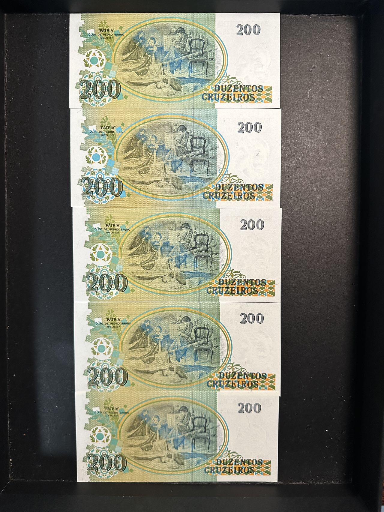 蒂克钱币-第51场 外国平价纸币最后一场 巴西1990年版200克鲁塞罗纸币 5枚 全新UNC