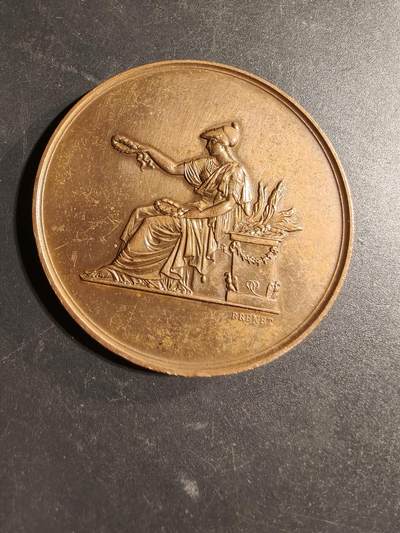 老王徽章第169期 - 法国1966年PHÉNIX-VIE保险公司竞赛大铜章    坐姿玛丽安娜    直径60mm.    重量90g