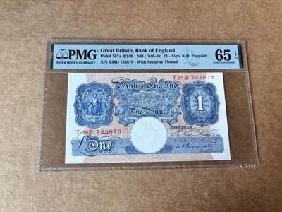 【Blue Auction】世界纸币精拍第761期——18级TOP拍卖/信誉/品质/专业/高效💫 - 英国 A序列 1940-48年1镑 PMG65EPQ 