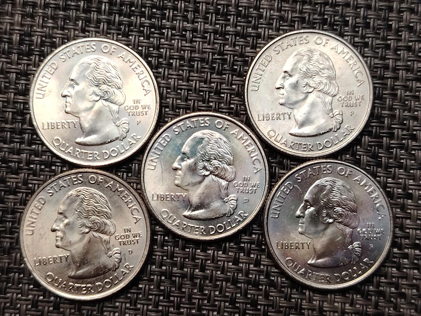 布加迪🐬～世界钱币(上海)🌾第 264 期 /  各国套币和散币 美国🇺🇸洲币 2006年 25分 5枚 原卷拆出未流通品相