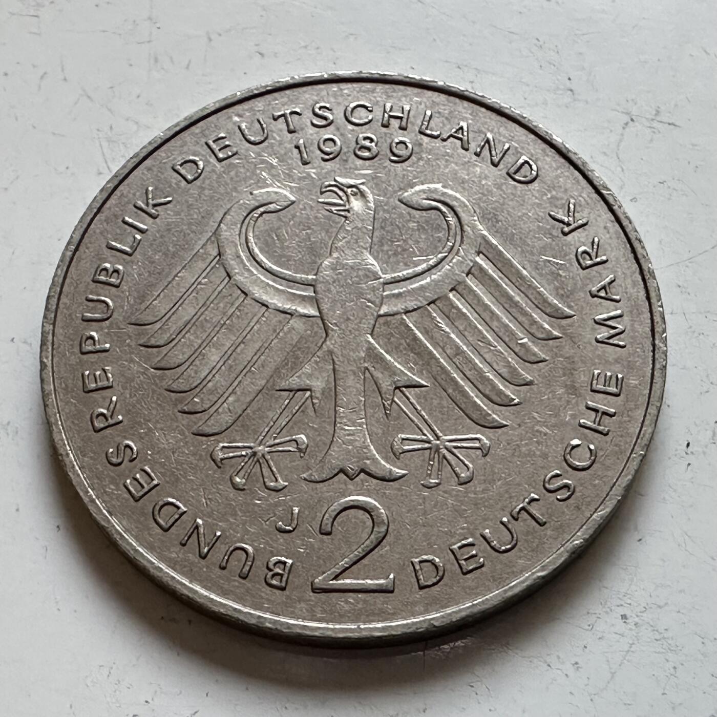 🌹外币初藏🌹🐯2025年第140场  每周二四六晚8️⃣点 接代拍 德国1989年J版 2马克 德国前总理艾哈德