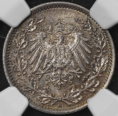修遠堂世界钱币第九十七期 - NGC MS65 1918年德国1/2马克银币 A厂铭 黑彩