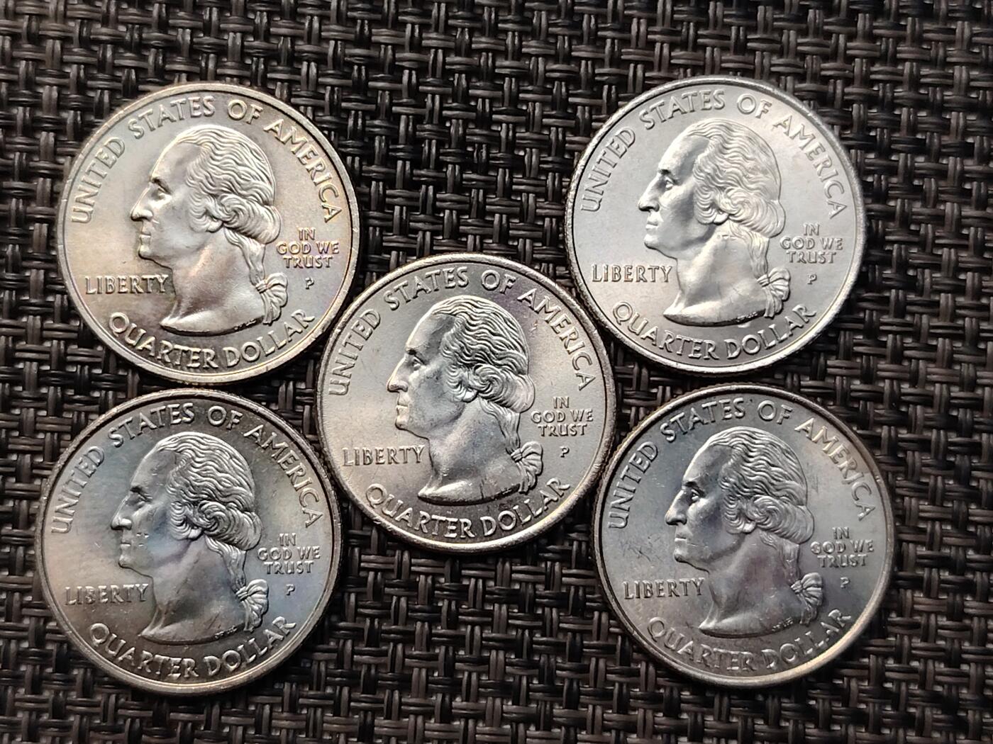 布加迪🐬～世界钱币(上海)🌾第 264 期 /  各国套币和散币 美国🇺🇸洲币 2003年 25分 5枚 原卷拆出未流通品相