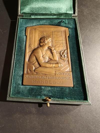 老王徽章第169期 - 法国国家气象局方形大铜章    原盒     尺寸54×78mm.    重量125.9g