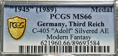 【德藏】世界币章拍卖第157期（拍品征集中~欢迎藏友联系） - "1945"(1989年后铸) 德国民族社会主义工人党党首镀银纪念章 PCGS MS66 原光十字 类镜面底板（原图请查询PCGS评级官网）