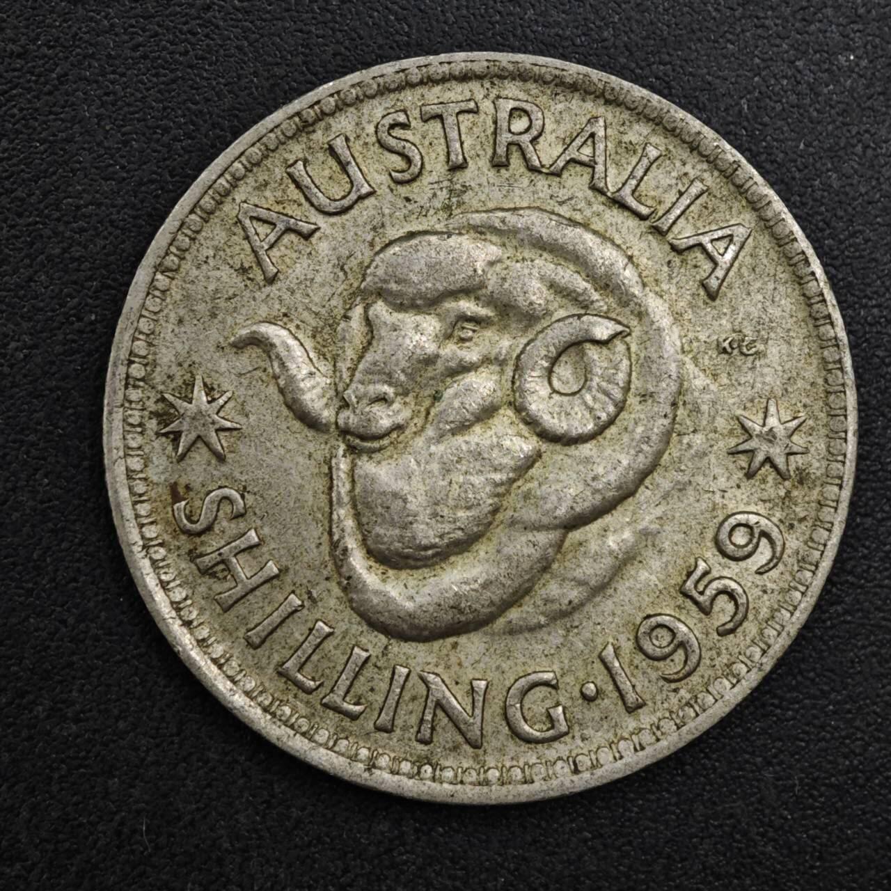 【淘币小摊】实时拍第八百二十五拍   散币场   满百包邮可预留二周 每周一统一发货   澳大利亚1959年伊丽莎白二世一先令银币
