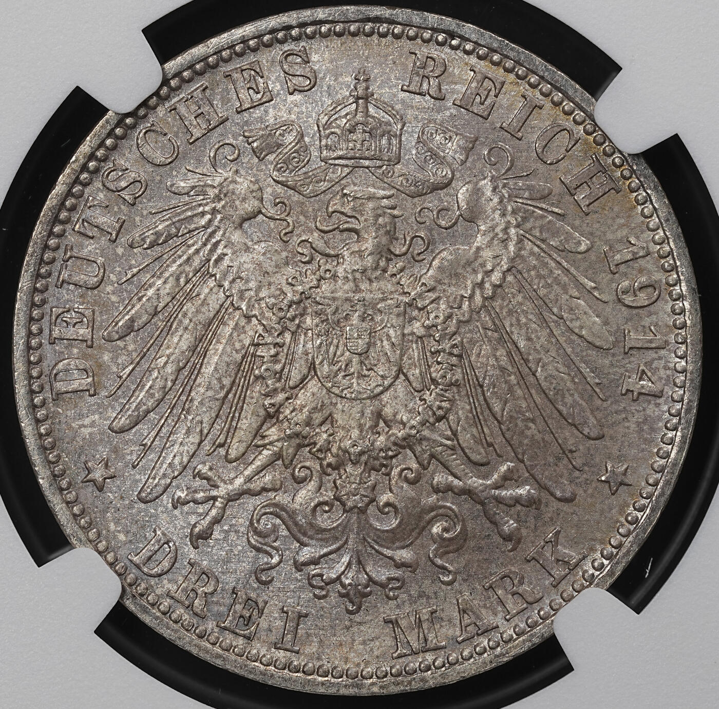 修遠堂世界钱币第九十七期 NGC MS64 1914年巴伐利亚3马克银币 纸袋包浆