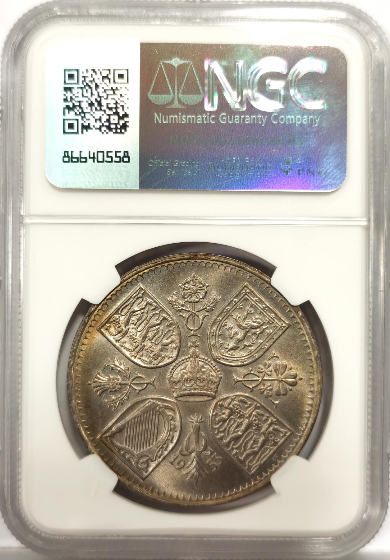 博洋堂世界钱币拍卖第151期（全场包邮） NGC MS64 英国1953年伊丽莎白二世登基纪念克朗，带彩少见