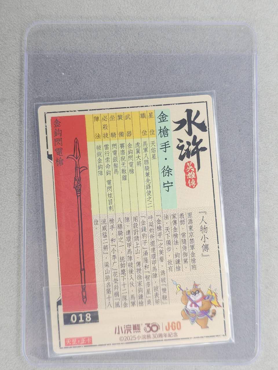 龙虎卡牌六七场 （无佣金，周六结拍，欢迎送拍） 【亲签】冷烫普卡 小浣熊30周年 水浒英雄传-金枪手徐宁  (无开箱视频，介意勿拍)