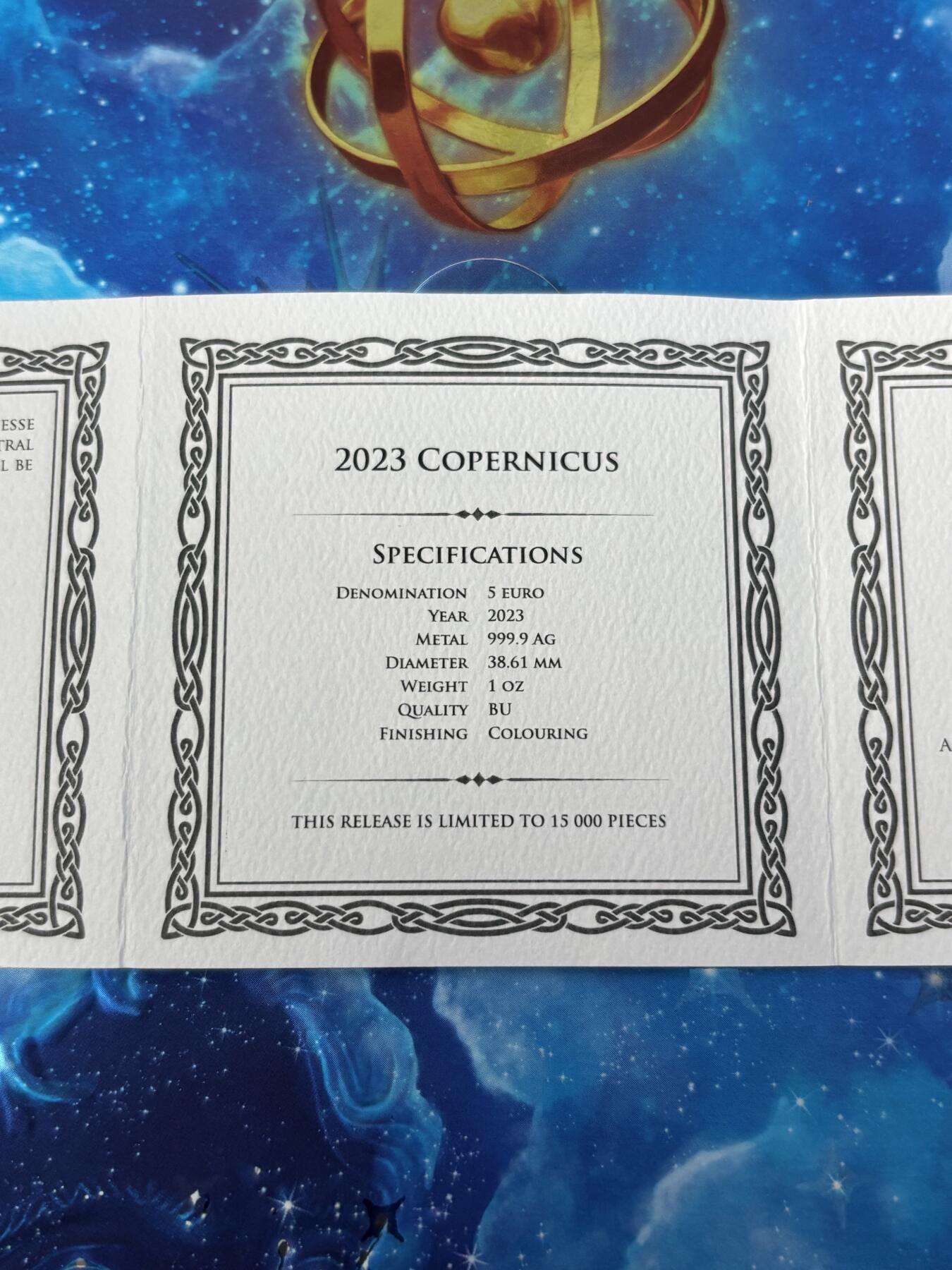 第185期拍卖 卡装马耳他2023年天文学家哥白尼诞辰550周年彩色银币，9999银，发行15000枚