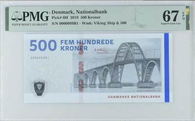 【礼羽收藏】🌏世界钱币拍卖第116期 - 【桥与文物】丹麦2019年500克朗 圆圆倒置 十位89小号 PMG67高分
