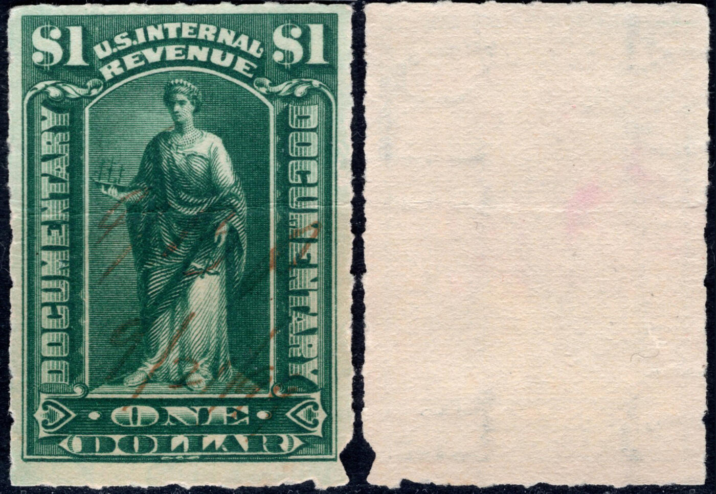 洪涛臻品批发群 精选邮票限时拍卖第1199期  美国1899 绿色 国际税票高值1美元 1899年2月9日划销