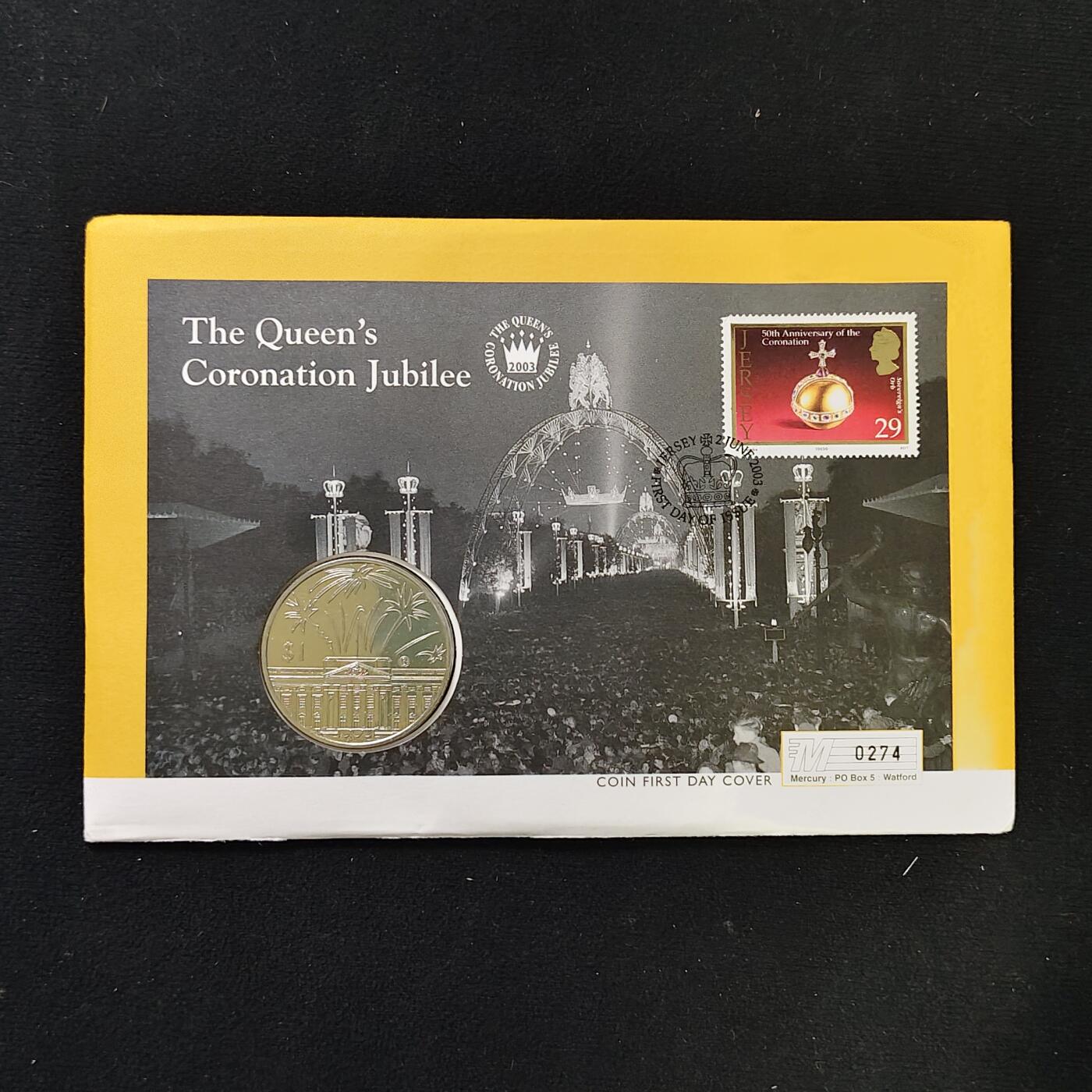 【全场包邮】纯粹捡漏拍485场（免费代拍第22场） 【邮币封】东加勒比国家2002年1元女王登基五十周年克朗型纪念币邮币封