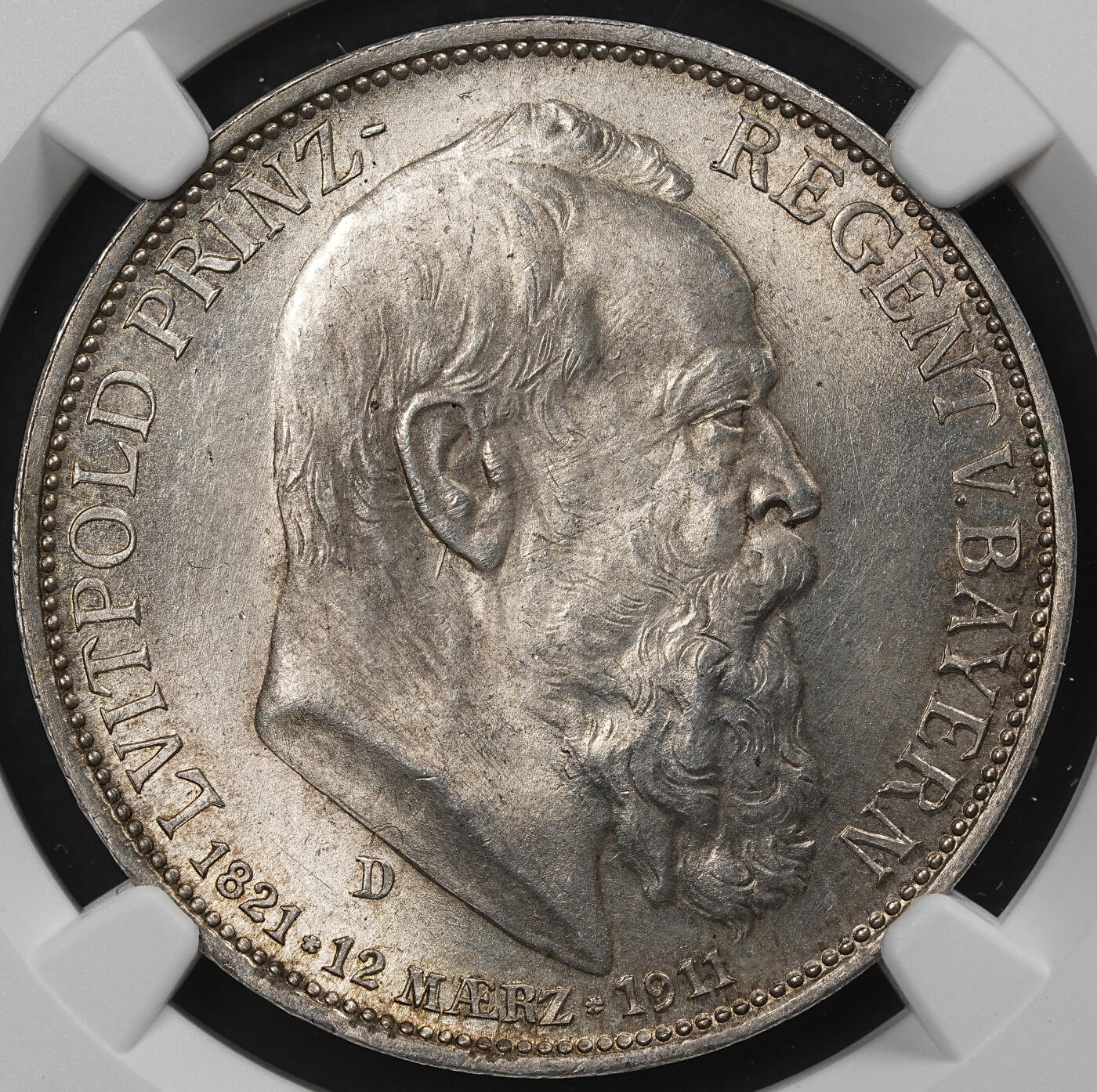 修遠堂世界钱币第九十七期 NGC MS64 1911年巴伐利亚摄政王90大寿纪念3马克银币