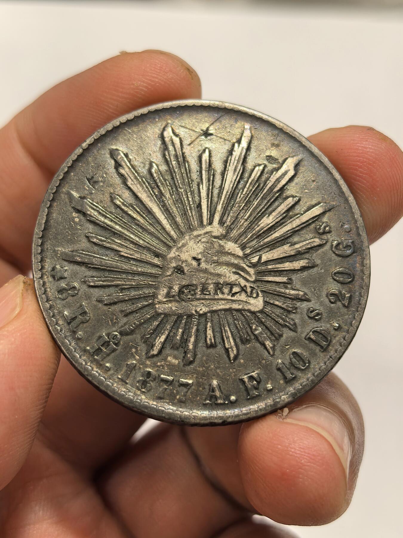 博洋堂世界钱币拍卖第151期（全场包邮） 墨西哥花边鹰洋1877HO AF酱彩全羽 七级币